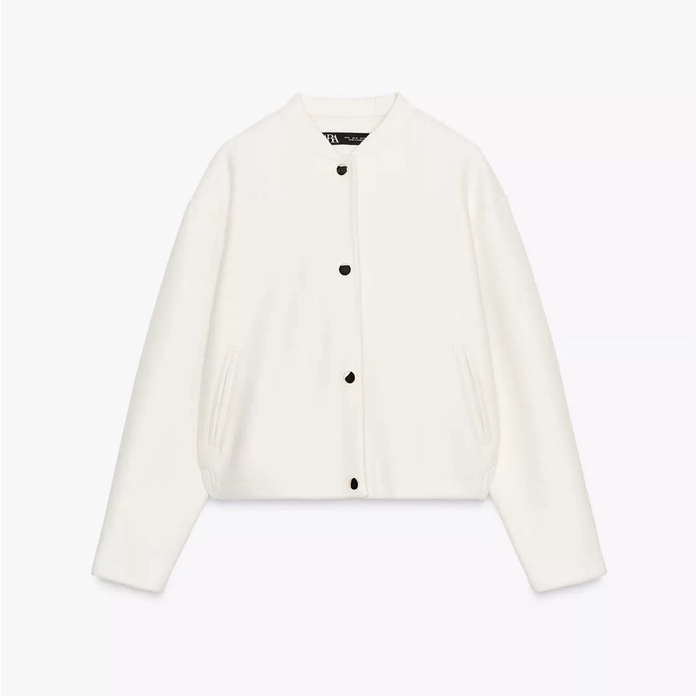 Zara soft bomber jacket with golden buttons in ecru -medium